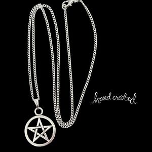 Hand Crafted Pentagram Necklace Silver Plate 20” Chain with Pendant NIP